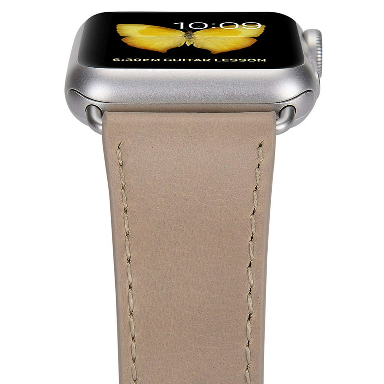 Apple Watch Band 38/40/41mm, Men Women Light Tan Genuine Leather  Replacement Iwatch Strap with Silver Metal Clasp for Apple Watch Series SE  8 7 6 5 4 3 2 1 