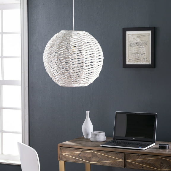 SEI Furniture Cartaxo Round Pendant Lamp Shade in White Washed