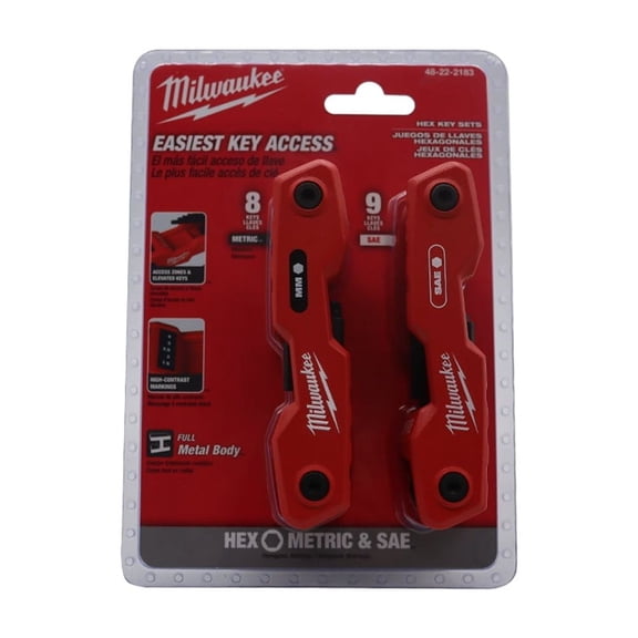 Milwaukee Folding Hex Key Set, 17-Piece SAE/Metric Combination, Durable Steel Keys, Rust-Resistant Finish, Comfort Grip Handle, Compact Folding Design