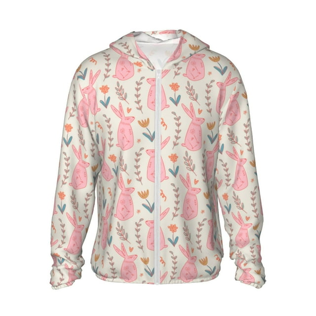 Saiise Rabbit Pattern Sun Protection Hoodie for Men and Women, Lightweight Quick-Dry Windproof with Hood and Zip-Medium