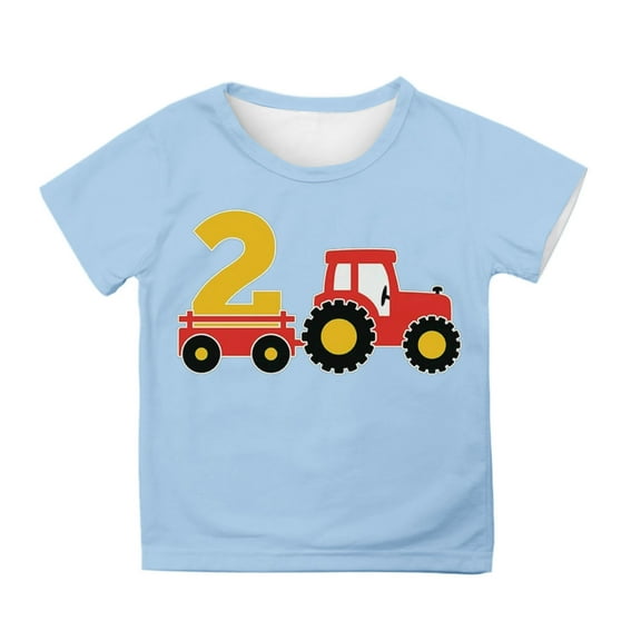 Hihipz Big Boy's T Shirt Farm Tractor Printed Tee Tops Crew Neck Casual Birthday Kids Tshirt,Sizes 12-13
