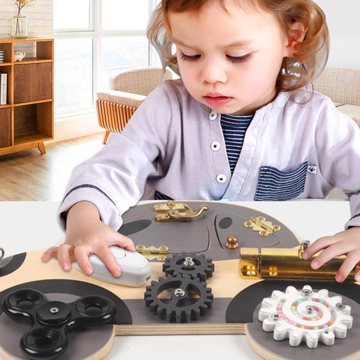 Dznils Wood Busy Board Basic Life Skills Learning Early Educational Activity Board for Fine