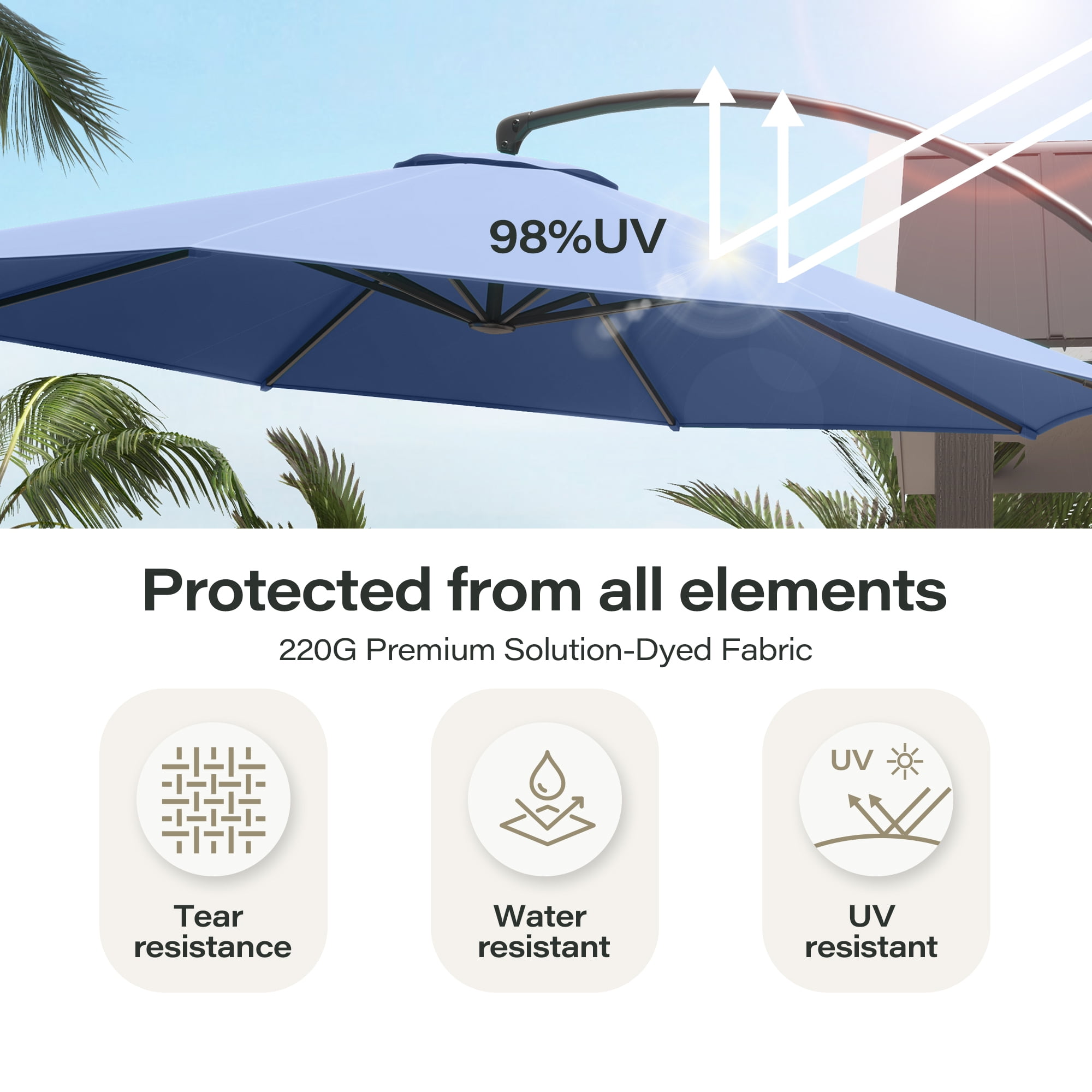 LAUSAINT HOME 12 FT Outdoor Patio Umbrella with Base, Aluminum Cantilever Umbrella with Crank, Navy Blue