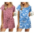 thumbnail image 1 of Ensemble de Pyjama 2 Pcs pour Femmes Manches Courtes Vêtements de Nuit Doux Col Rond Ensemble de Shorts Imprimés avec Poches P-TTG, 1 of 5