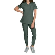 Medgear Fleur Women's Stretch Scrub Set with Zip Pocket Top and Jogger Pants, Seaweed, XX-Small