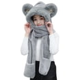 thumbnail image 1 of GRIS Juego 3 en 1 de bufanda con capucha para niños, guantes de felpa cálidos, manoplas, gorro de invierno para niña y niño, lindo patrón 3D para disfraces, fiestas, cumpleaños, regalo de Navidad, 1 of 5