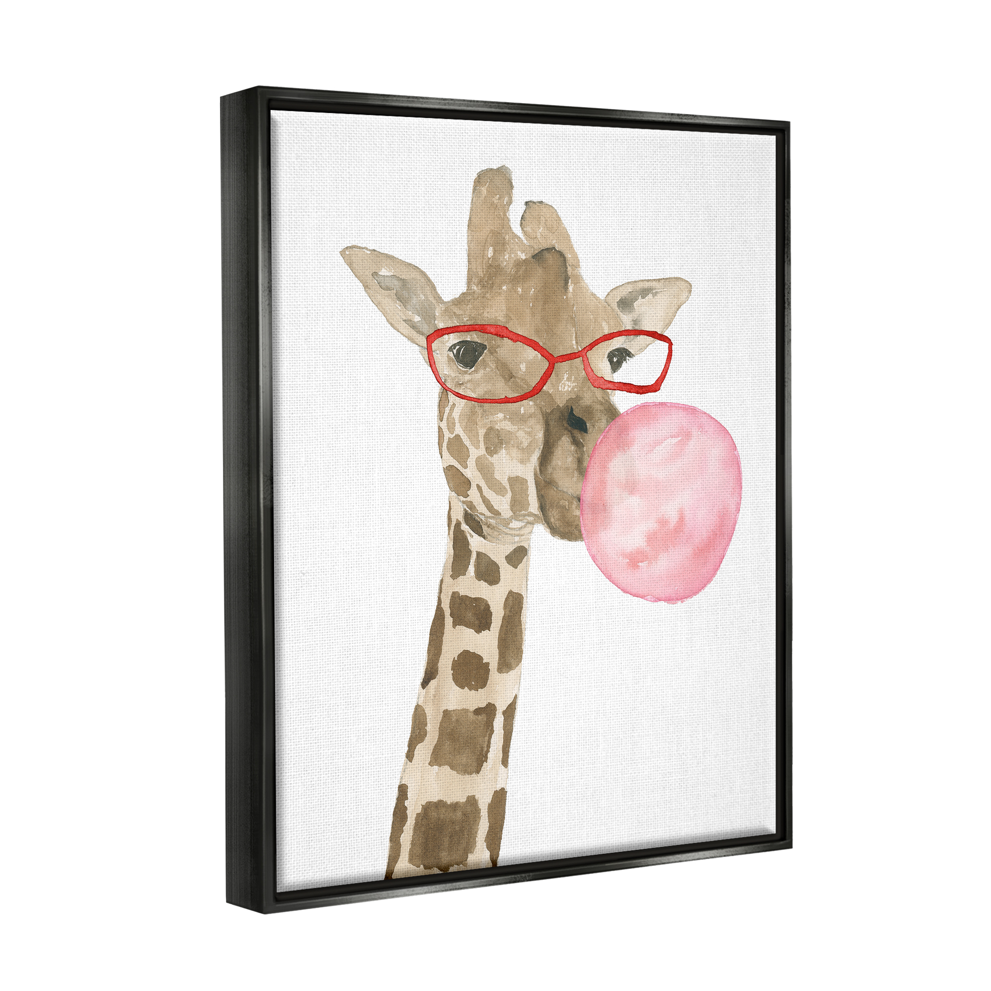 Stupell Fun Giraffe Bubblegum Animal Animals & Insects Painting Black Floater Framed Art Print Wall Art