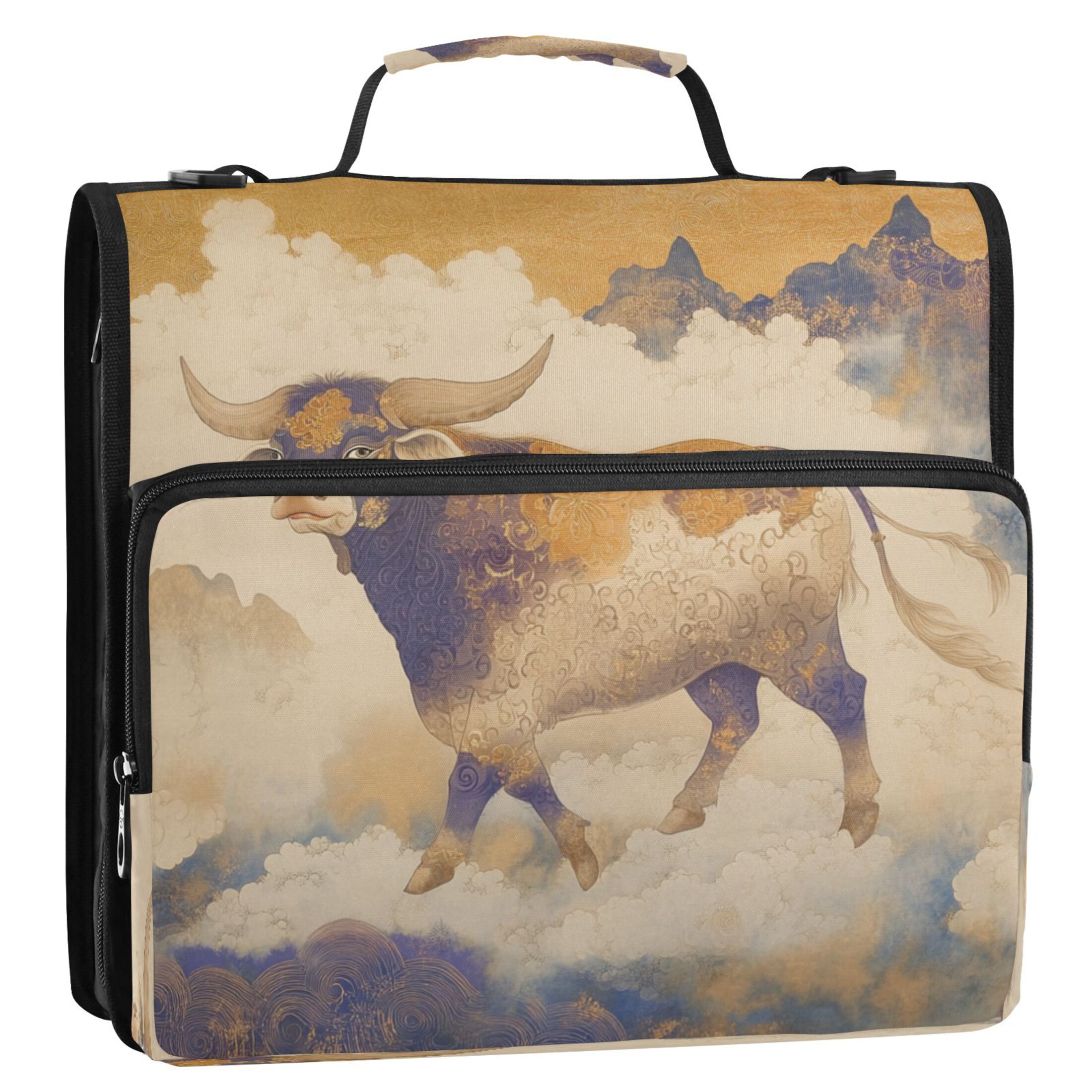 YAZAOO Zipper Binder trapper keeper Documents Organized Design The Ethereal Bull Printed