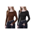 thumbnail image 4 of Kmbangi Womens Long Sleeve Shirts, Solid Color Irregular Oblique Shoulder Ruched Casual Shirts, 4 of 4