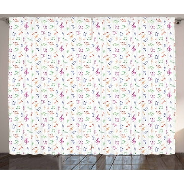 Ambesonne Music Curtains 2 Panel Set, Watercolor Sonic Art, 108" x 108", Multicolor