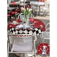 thumbnail image 4 of Outdoor Tablecloth with Umbrella Hole and Zipper, Red Vintage Gnomes Round Table Cloth 60 Inch Waterproof Tablecloth, Black Checkered Retro Art Picnic Table Cover for Patio Camping, 4 of 7