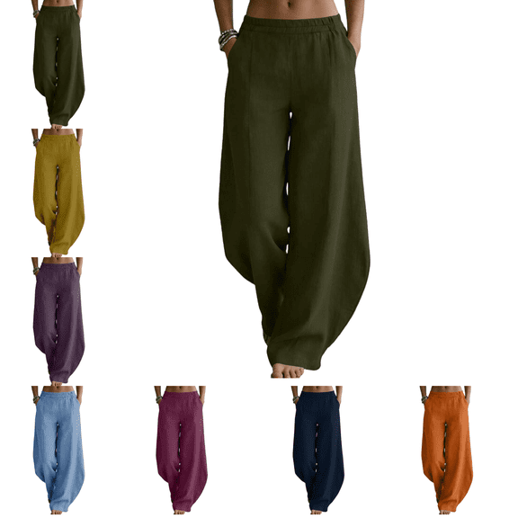 Mifsaly Linen Pants for Women Wide Leg High Waist Lounge Pant Lightweight Breathable Summer Vacation Lounge Trousers with Pockets Pantalones De Lino Y Algodón L