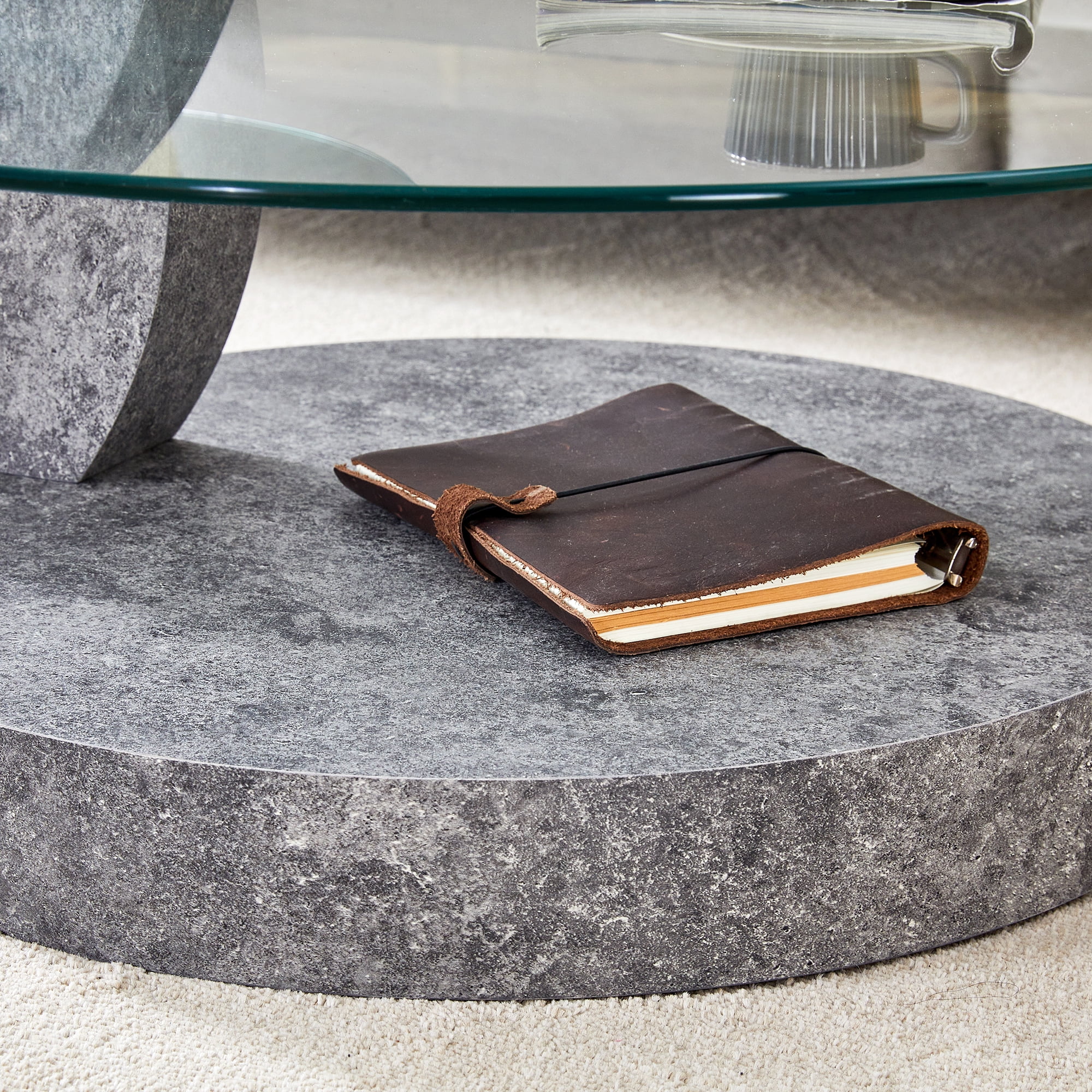 Vanress 42" Glass Coffee Table, Round Coffee Table, Modern Double Layer Round Glass Coffee Table for Living Room, Gray