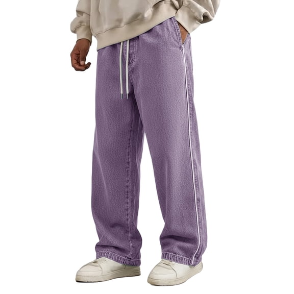 Uwinwear Men's Regular Fit Straight Leg Baggy Jeans Drawstring Elastic Waist Casual Trousers Y2K Denim Pants with Pockets,Purple,XXXL