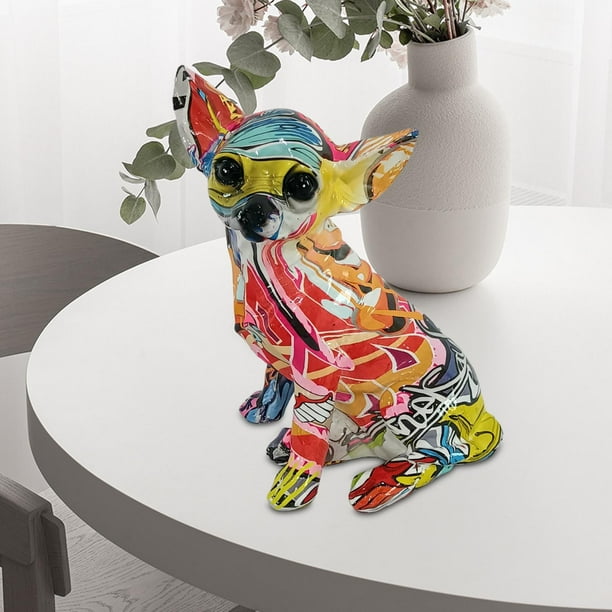 Dog Figurines Home Decor Graffiti Chihuahua Statue Resin Ornament