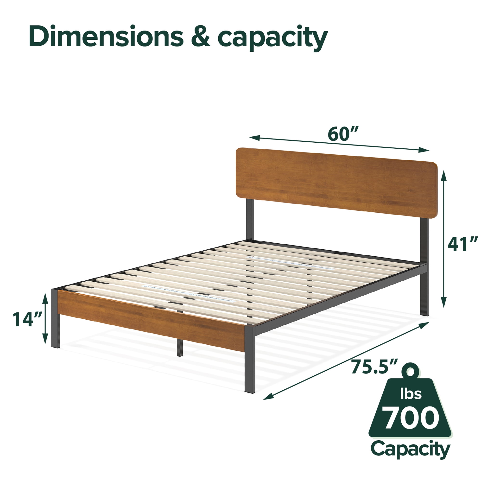 Zinus Olivia 41" Metal and Wood Platform Bed Frame, Full