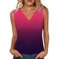 thumbnail image 1 of Mujeres sin mangas Tops de verano gradiente color fuera de posición impresión V-cuello blusa casual Mujeres V-cuello de verano Tops, 1 of 8
