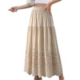 thumbnail image 3 of Gytharion Flowy Boho Maxi Skirt for Women Trendy Solid Lace Embroidery Eyelet Elastic High Waist Skirt Summer Casual Tiered A-Line Swing Beach Long Skirt, 3 of 6