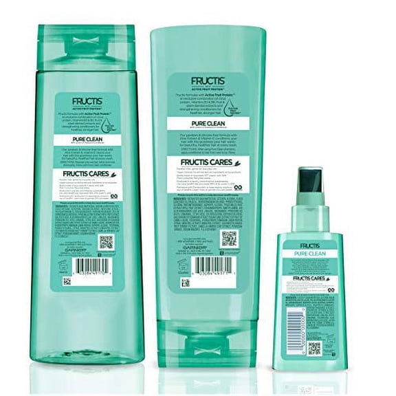 Garnier Hair Care Fructis Pure Clean Shampoo, Conditioner, and Detangler, Made With Aloe and Vitamin E Extract, Vegan and Paraben Free, 1 Kit