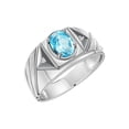 thumbnail image 3 of RYLOS Men's Rings Sterling Silver Rings Classic Designer Style 8X6MM Oval Gemstone & Diamond Ring Blue Topaz Birthstone Rings For Men Size 10, 3 of 7