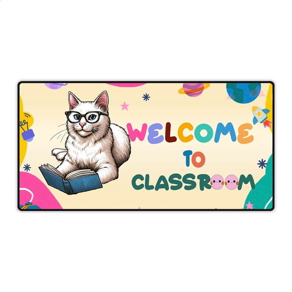 Welcome to Manx Classroom Teacher Dog Mom Desk Mat Full Keyboard Mouse Pad Cat Lover Kitten Owner Gifts Large Mousepad - 02015