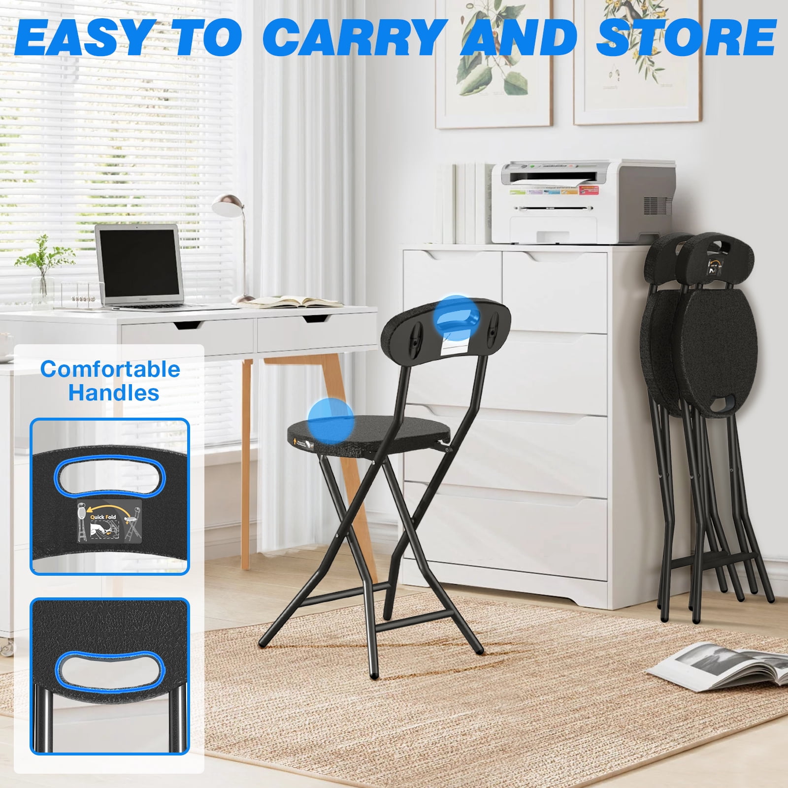 TAVR Furniture 1 Pack 18 inch Folding Bar Stool with Backrest and Handle for Adults up to 350lbs for Outdoor