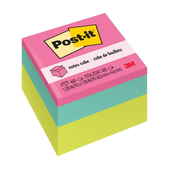 Post-it Notes Cube, Bright Colors, 1 7/8" x 1 7/8", 1 Cube