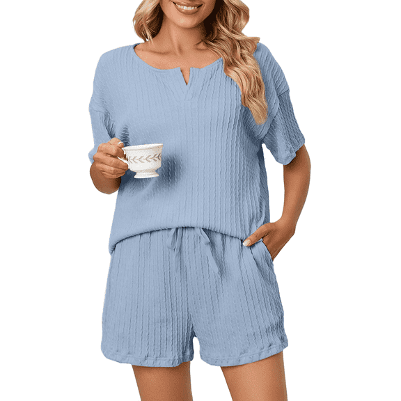 UVN 2 Piece Pajama Sets for Women Short Sleeve Top and Shorts Sleepwear Casual Lounge Set with Pockets