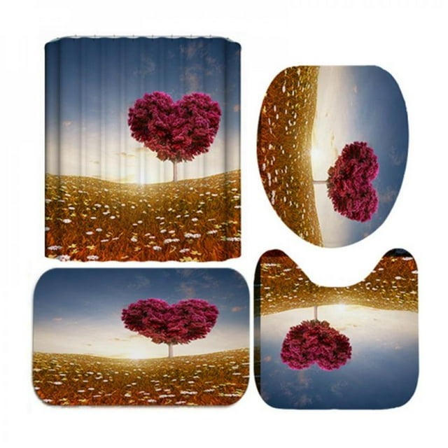 50% de Réduction! Nouveau Rideau de Douche d'Impression Numérique 3D de Valentine Set de 4 Pièces pour la Décoration de Fête à Domicile de l'Hôtel