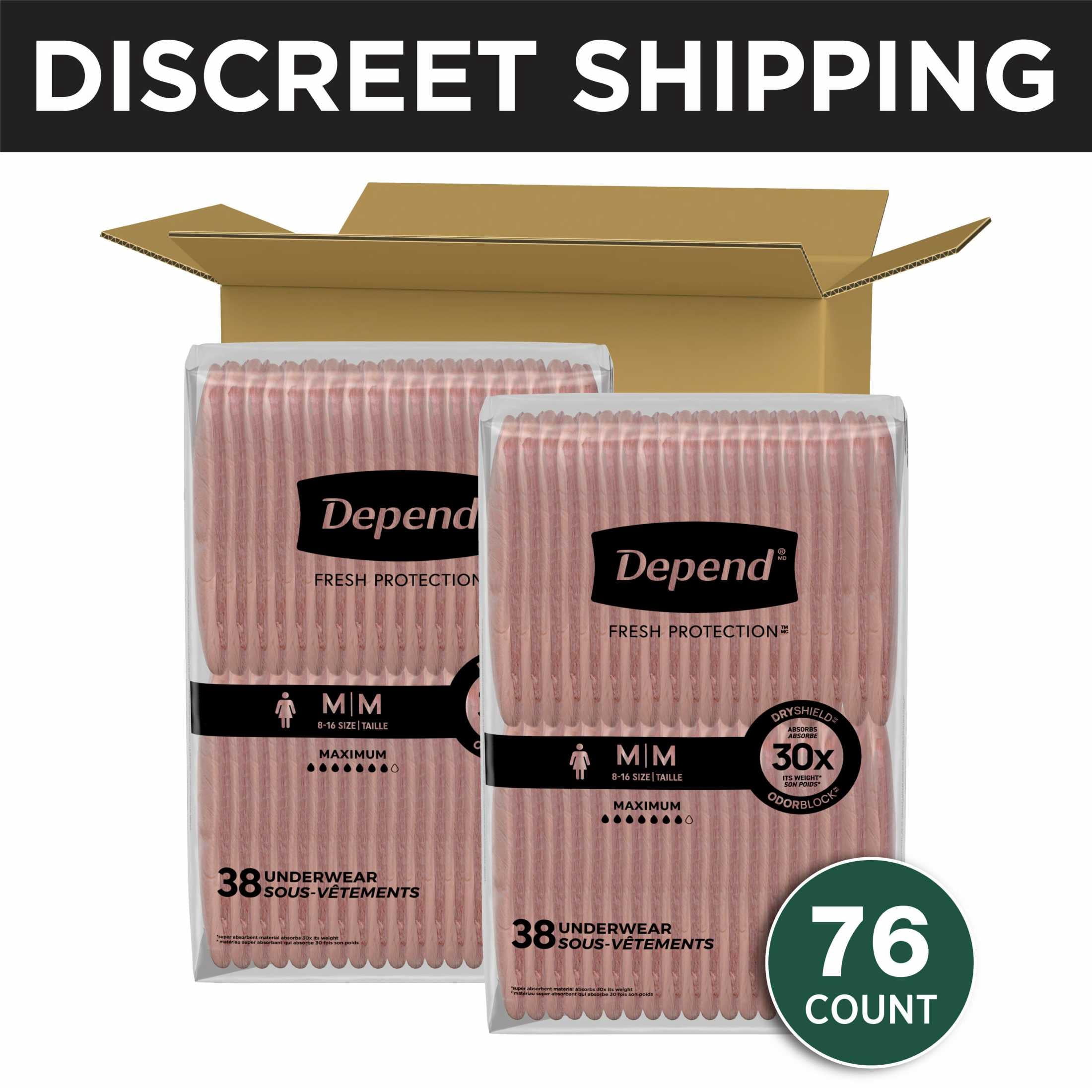 (2 pack) Depend Fresh Protection Incontinence Underwear for Women, Adult Diapers, M, 76 Count