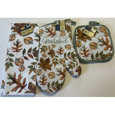 4-Piece Fall Leaves Grateful Mixed Materials Kitchen Linen Sets plus bonus