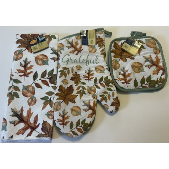 4-Piece Fall Leaves Grateful Mixed Materials Kitchen Linen Sets plus bonus