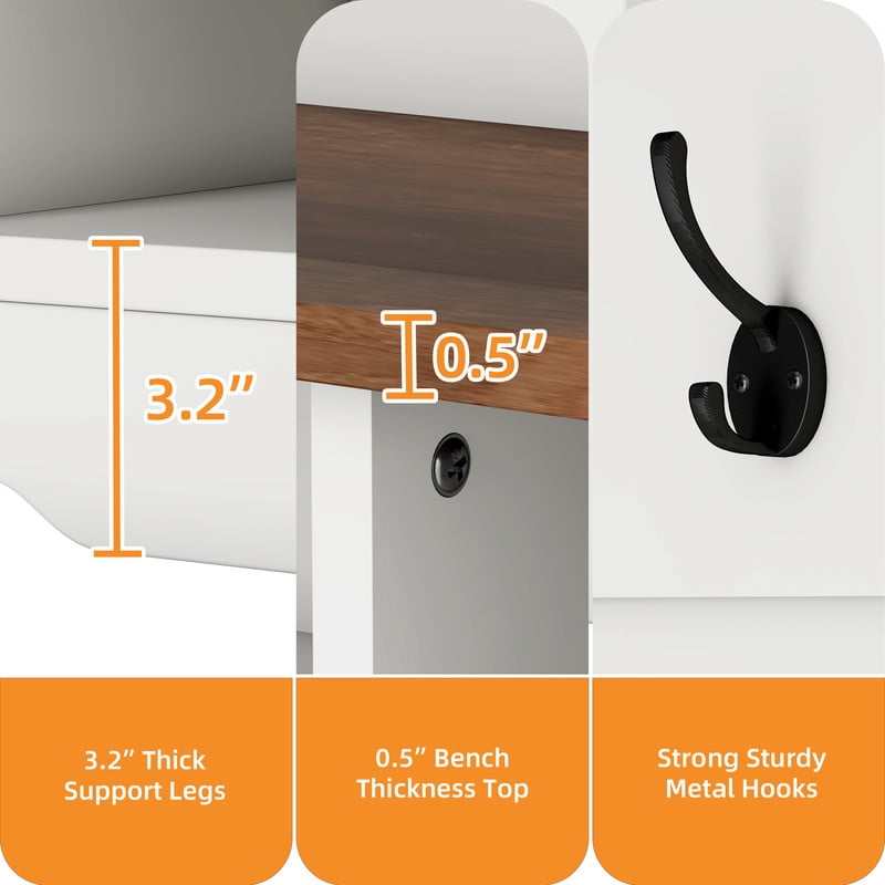 Uforic Large White Hall Tree with Shoe Storage, Coat Rack with Bench for Entryway, Adjustable Shelf