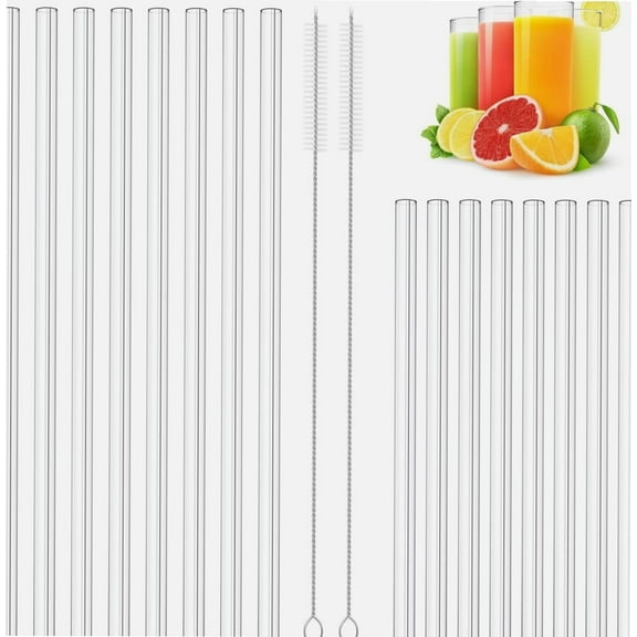 16 Pack Clear Glass Straws for Drinking, 8 Short Glass Straws for Cocktails and 8 Long Glass Straws, 7 mm Diameter Thin Reusable Straws