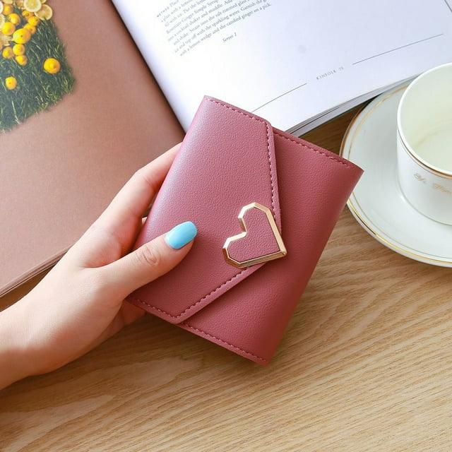 Retro Sweet Style Wallet Heart Shape Buckle Short Purse Small Money Clip Pocket