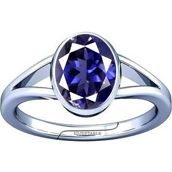 Divya Shakti 3.25-3.50 Carat Iolite Neeli Gemstone Silver Adjustable Ring for Mens & Womens