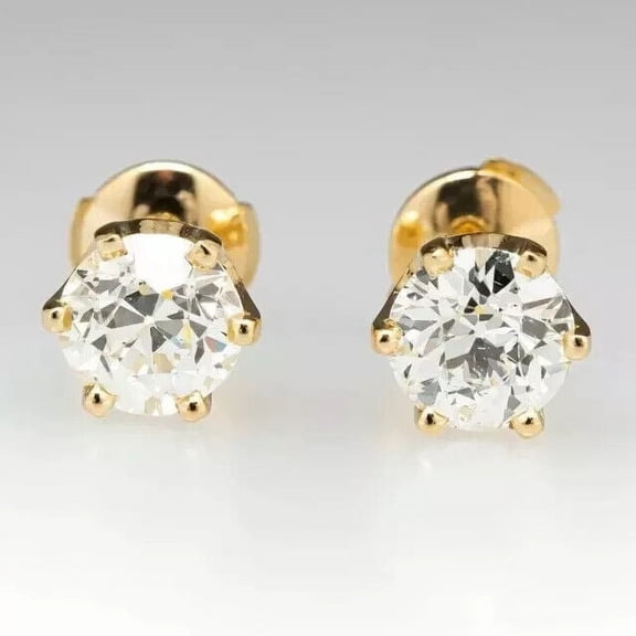 2Ct Round Cut Lab-Created Diamond Solitaire Stud Earrings 14k Yellow Gold Plated