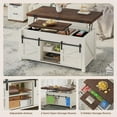 thumbnail image 5 of Lift Top Coffee Table with Hidden Storage Compartment, 4 in 1 Farmhouse Coffee Table with 4 Sliding Barn Doors, White, 5 of 7