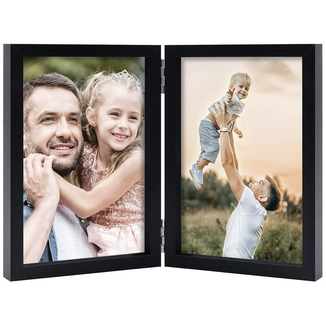 Marcos de fotos WUTL de madera MDF con doble bisagra de 4 x 6 pulgadas y vidrio auténtico