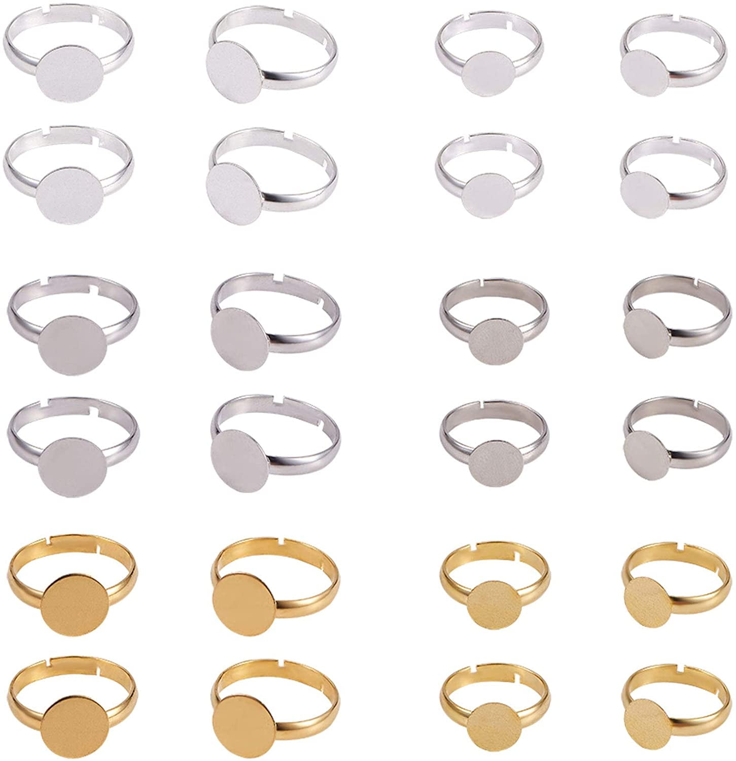 25 Adjustable Ring Blanks gold tone diy jewelry finding supplies 10mm pad 