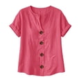 thumbnail image 6 of Guluxicc Button Up Shirt Women Short Sleeve Cotton Button Front Solid Color Casual Summer Outdoor Wear Trendy Tops, 6 of 8
