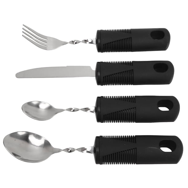 Ayuda para comer para personas con discapacidad: soporte adaptable para utensilios, cuchara y tenedor de fácil agarre, cubiertos con peso para personas con agarre débil, temblores en las manos,