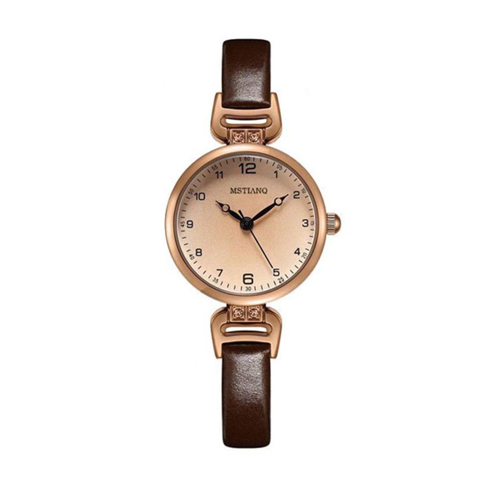 Women s Vintage-Inspired Quartz Wristwatch Brown Faux-Leather Strap Casual Analog Watch