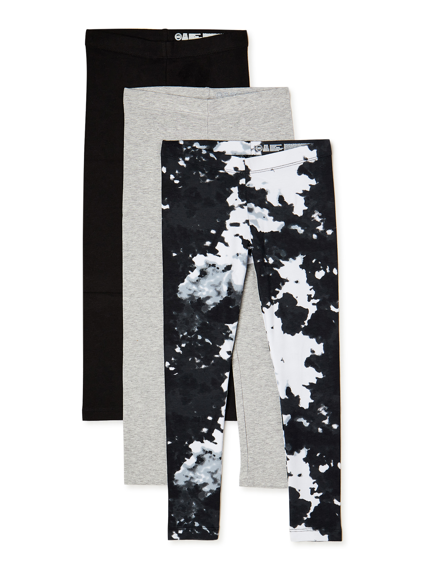 Wonder Nation Girls Printed and Solid Leggings, 3 Pack, Sizes 4-18 & Plus 