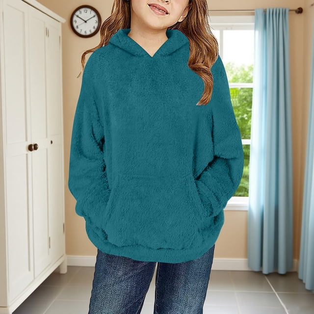 Cowsor Cute Hoodie for Teen Girls Trendy Solid Color Preppy Hooded Sweatshirts Kids Pullover Long Sleeve School Outfits