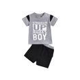 thumbnail image 2 of Faithtur Children Summer Tracksuits, Letters Print T-Shirt + Splicing Shorts, 2 of 9