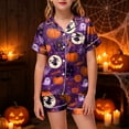 thumbnail image 2 of NIEWTR Girls Pajamas Halloween Cartoon Print Short Sleeve Lapel Cute Top and Shorts Pjs for Kids Breathable Soft Fashion Nightwear Casual Daily Wear, 2 of 5