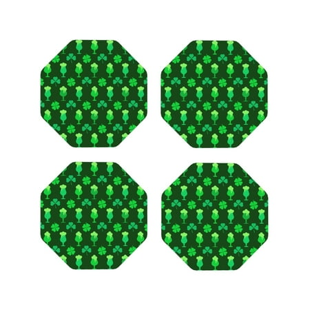 

Cauagu leaves and glasses of beer for St. Patrick s Day for Round Coaster Drink Coasters Set of 4 Leather Bar Beer Beverage Cup Mat for Drinks for Tabletop Protection & Coffee Table Decor-Octagon