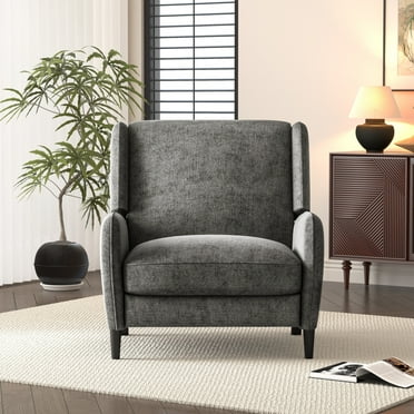 Miekor Furniture Oversized Textured Fabric Pushback Recliner, Gray and Dark Brown BS0194