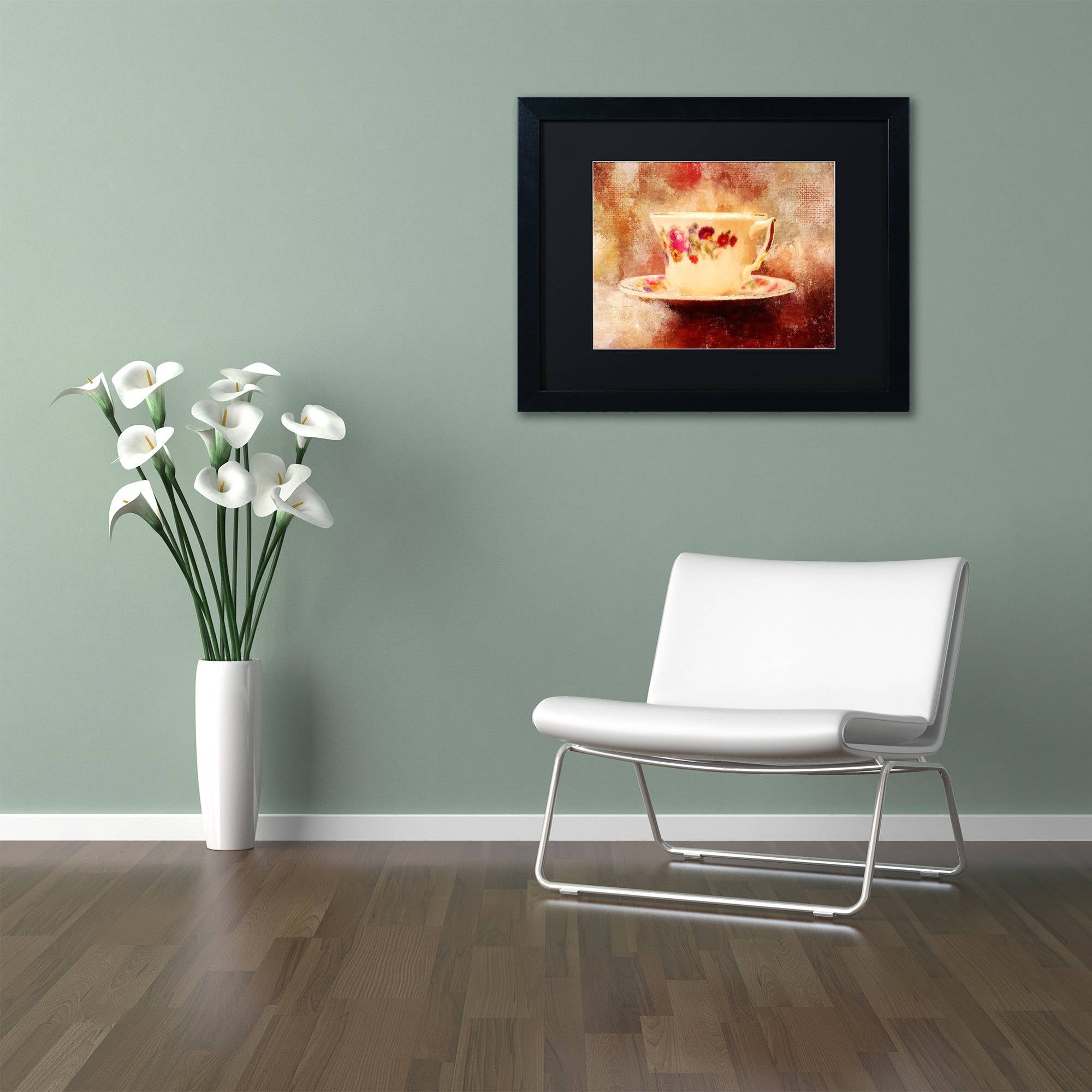 Trademark Fine Art "Time for Tea" Canvas Art by Lois Bryan Black Matte, Black Frame
